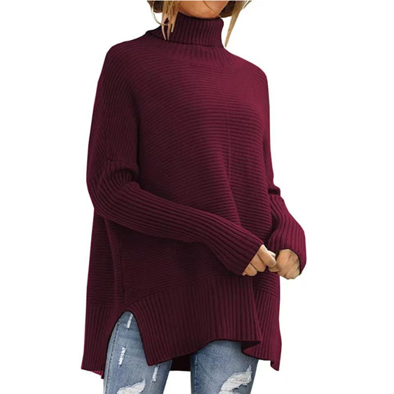 Women's Oversized Turtleneck Sweaters Fall Batwing Sleeve Ribbed Tunic Sweater