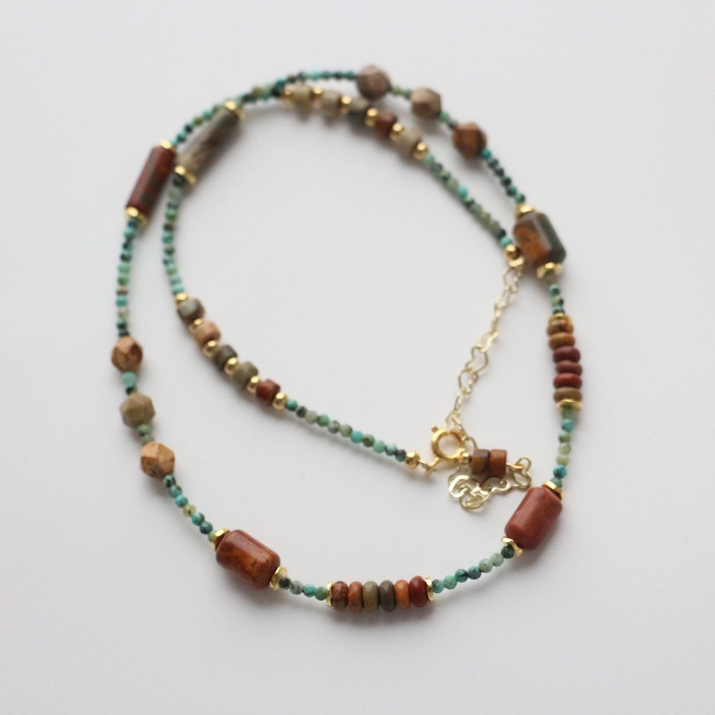 JEKIRA Natural Turquoise & Red Stone Necklace