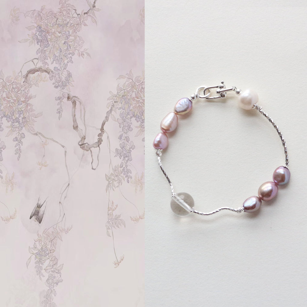 JEKIRA Lavender Pearl & Crystal Bracelet Duo