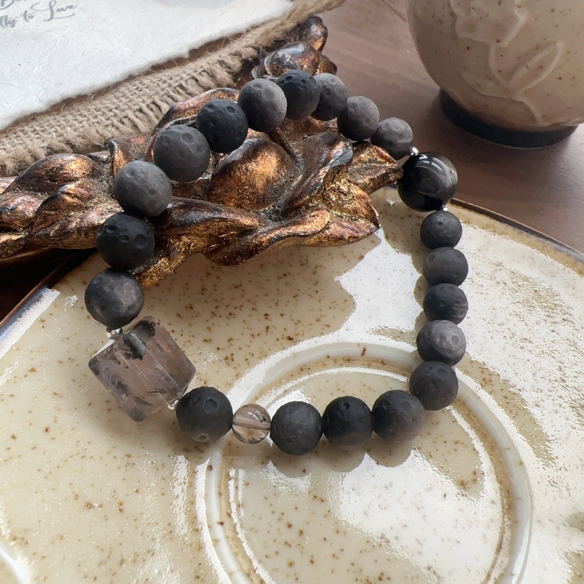 JEKIRA Obsidian Moon & Crystal Square Bracelet