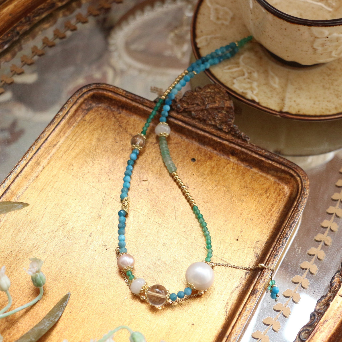 Jekira New Chinese Gemstone Tassel & Pearl Necklace Duo