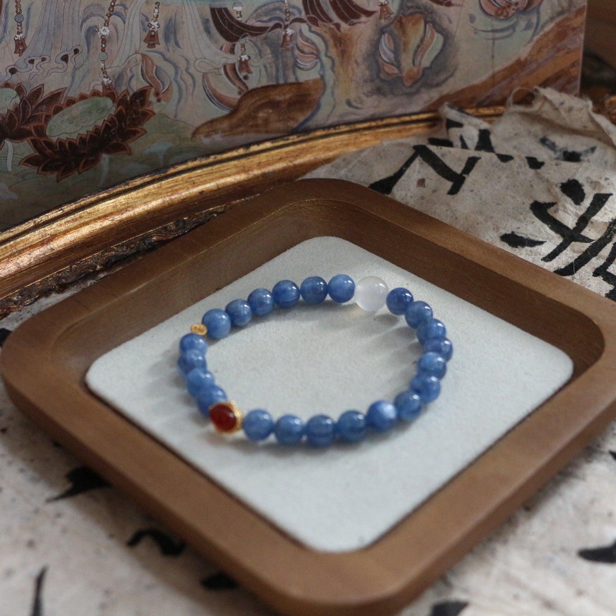 Jekira Natural Blue Apatite 8mm Bead Bracelet with Red Agate