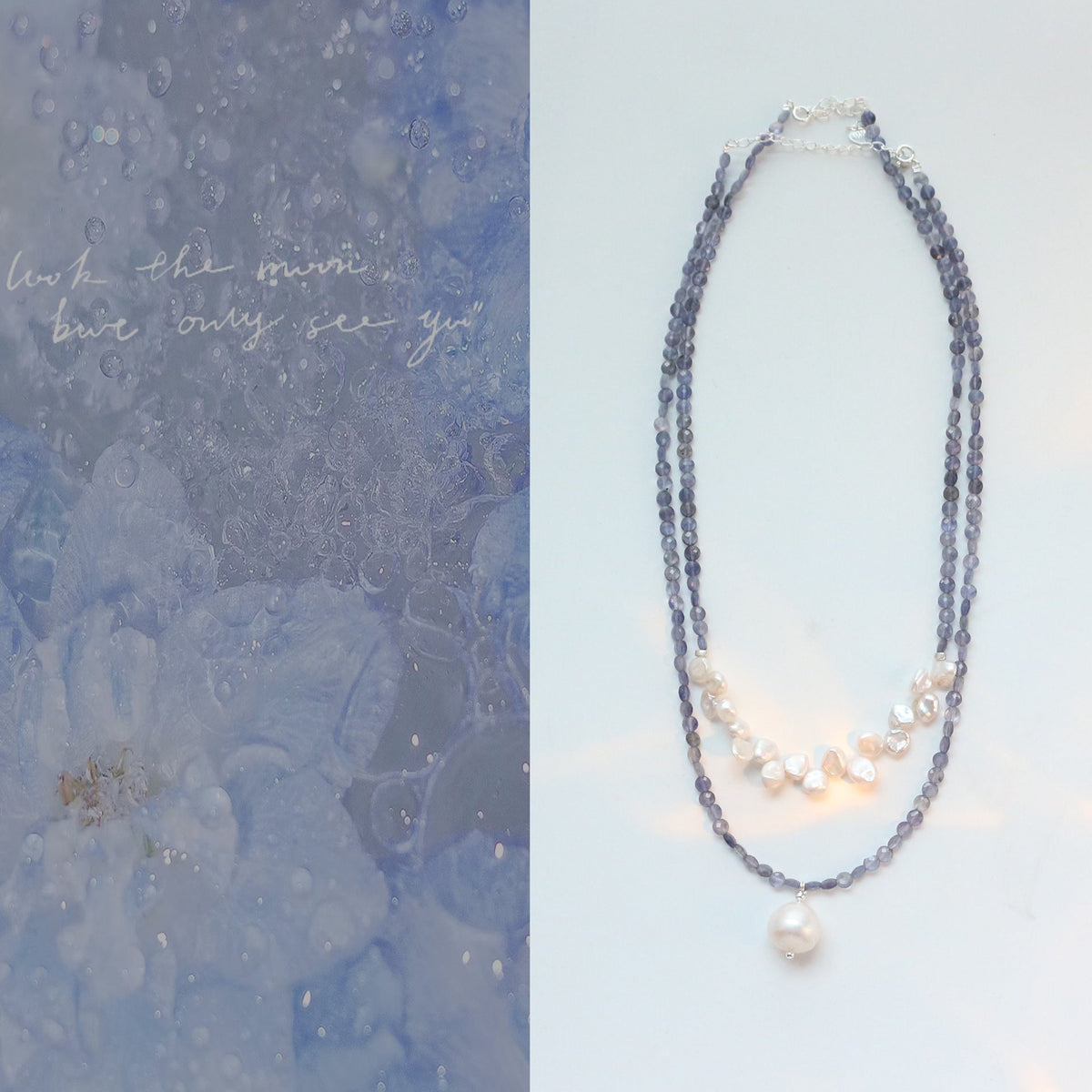 Jekira Chinese-Inspired Blue Gemstone & Petal Pearl Necklace Set