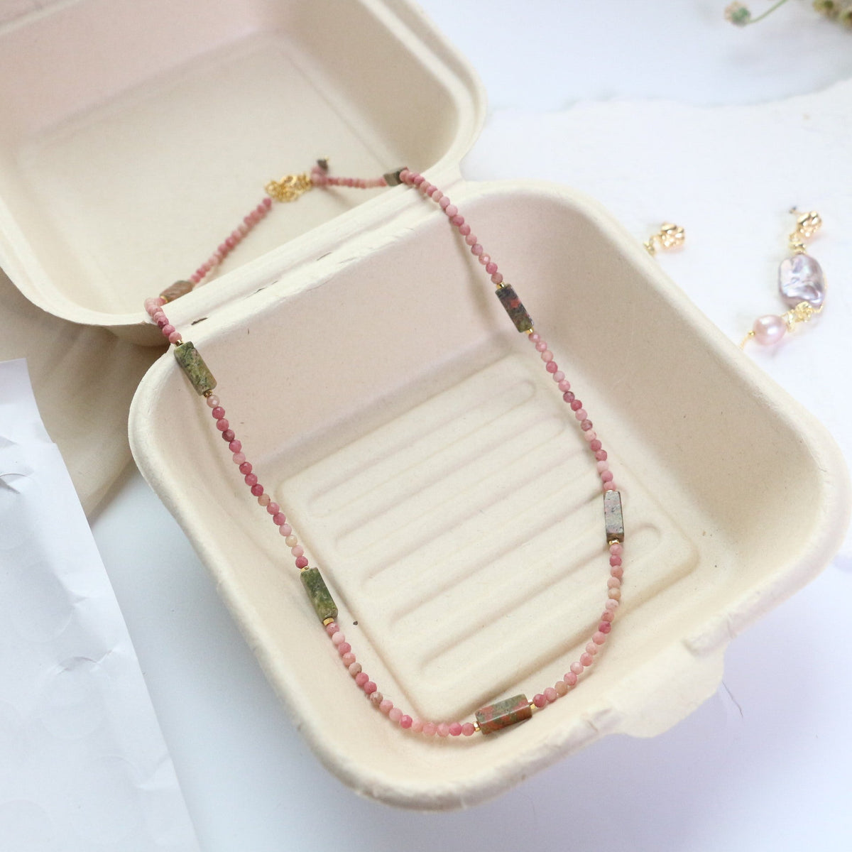Jekira Rhodochrosite & Baroque Pearl Necklace Set