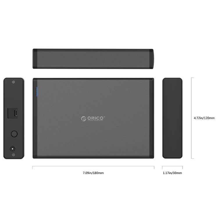 ORICO 7688C3 8TB 3.5 inch USB-C / Type-C Mobile HDD Enclosure with Detachable Base, Cable Length: 1m