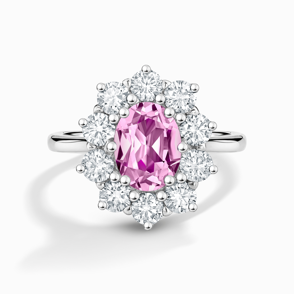 Pink Sapphire Halo Engagement Ring in Sterling Silver