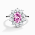 Pink Sapphire Halo Engagement Ring in Sterling Silver