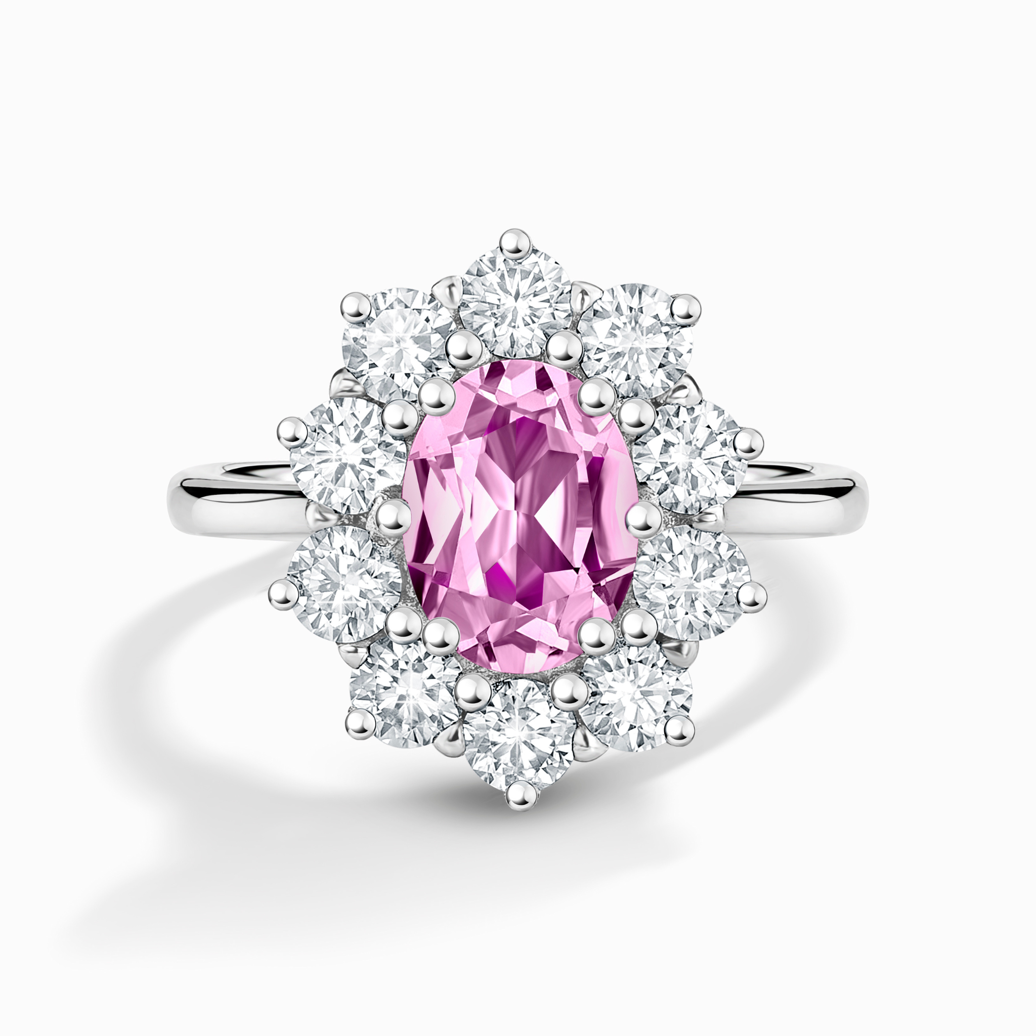 Pink Sapphire Halo Engagement Ring in Sterling Silver