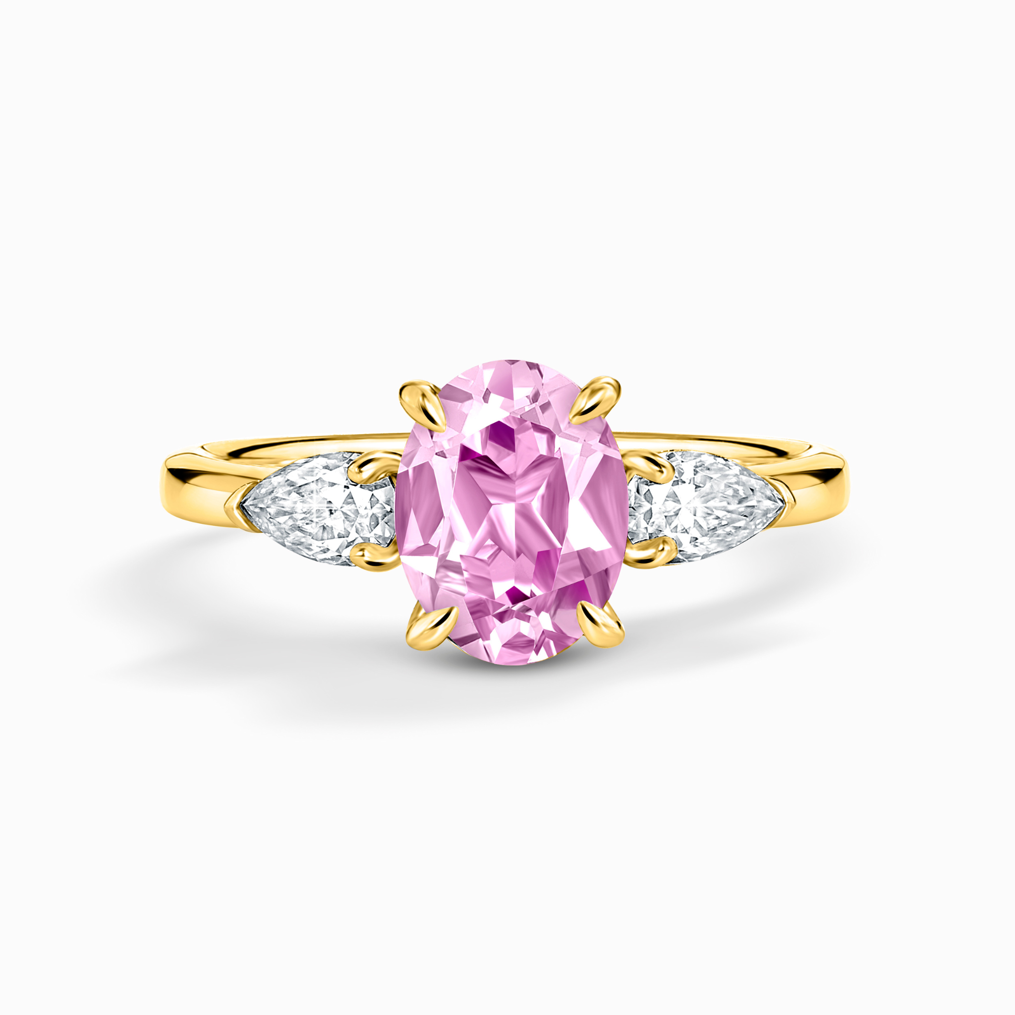 Pink Sapphire Oval Cut Three Stone Engagement Ring in 18k Gold Vermeil