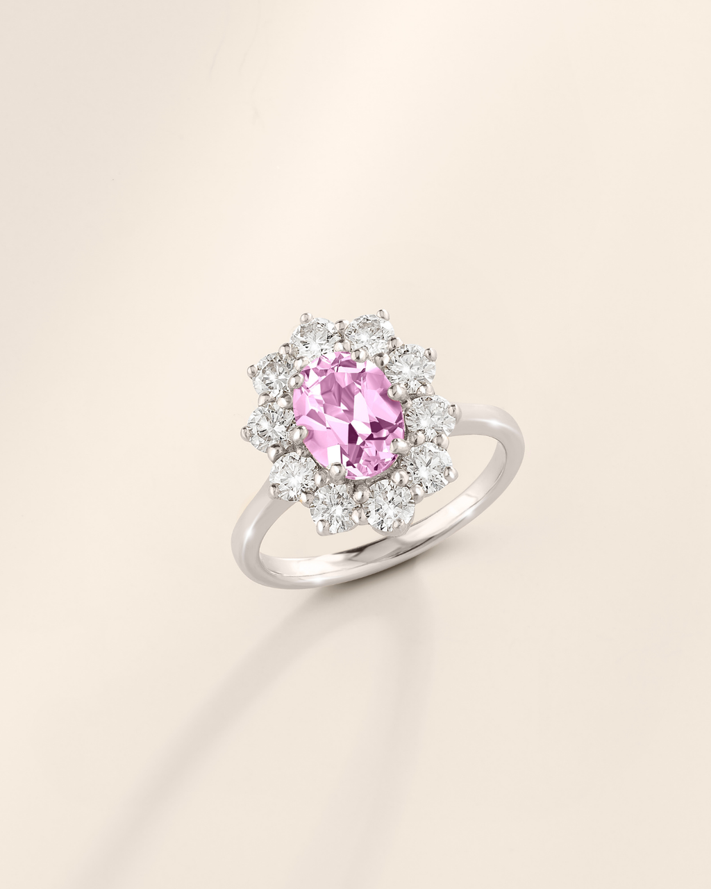 Pink Sapphire Halo Engagement Ring in Sterling Silver