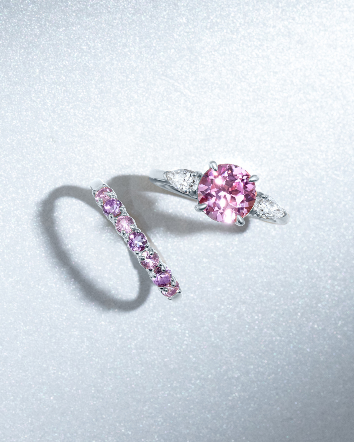 Pink Sapphire Round Cut Three Stone Engagement Ring in Sterling Silver