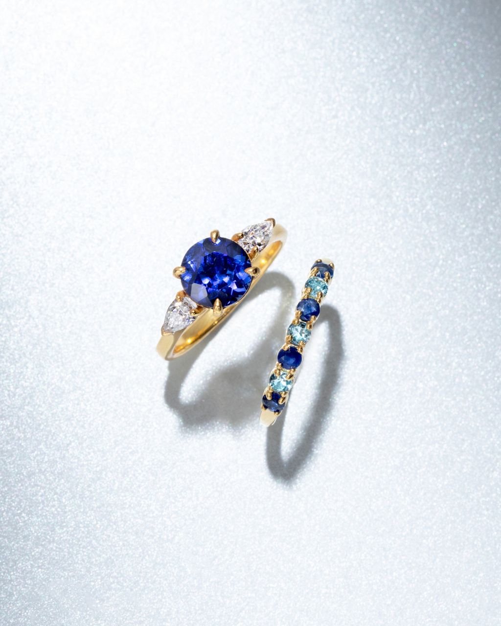 Blue Sapphire Round Cut Three Stone Engagement Ring in 18k Gold Vermeil