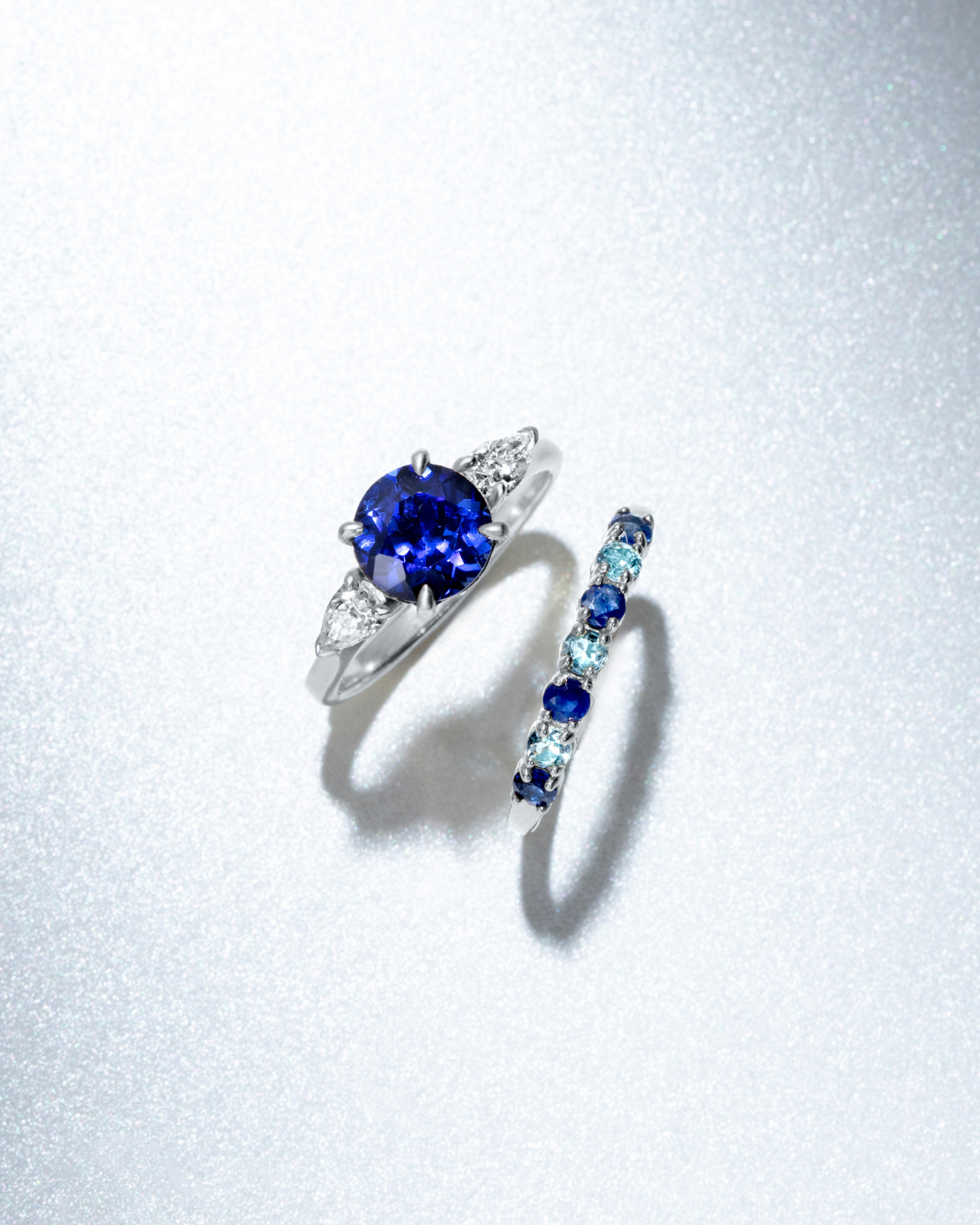 Blue Sapphire Round Cut Three Stone Engagement Ring in Sterling Silver