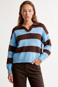 Blue Brown Stripe Collared Knit Jumper
