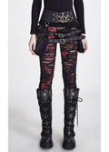 Punk Rave Gothalyptic Lara Leggings - Distressed Gothic Mesh Red Splatter Black