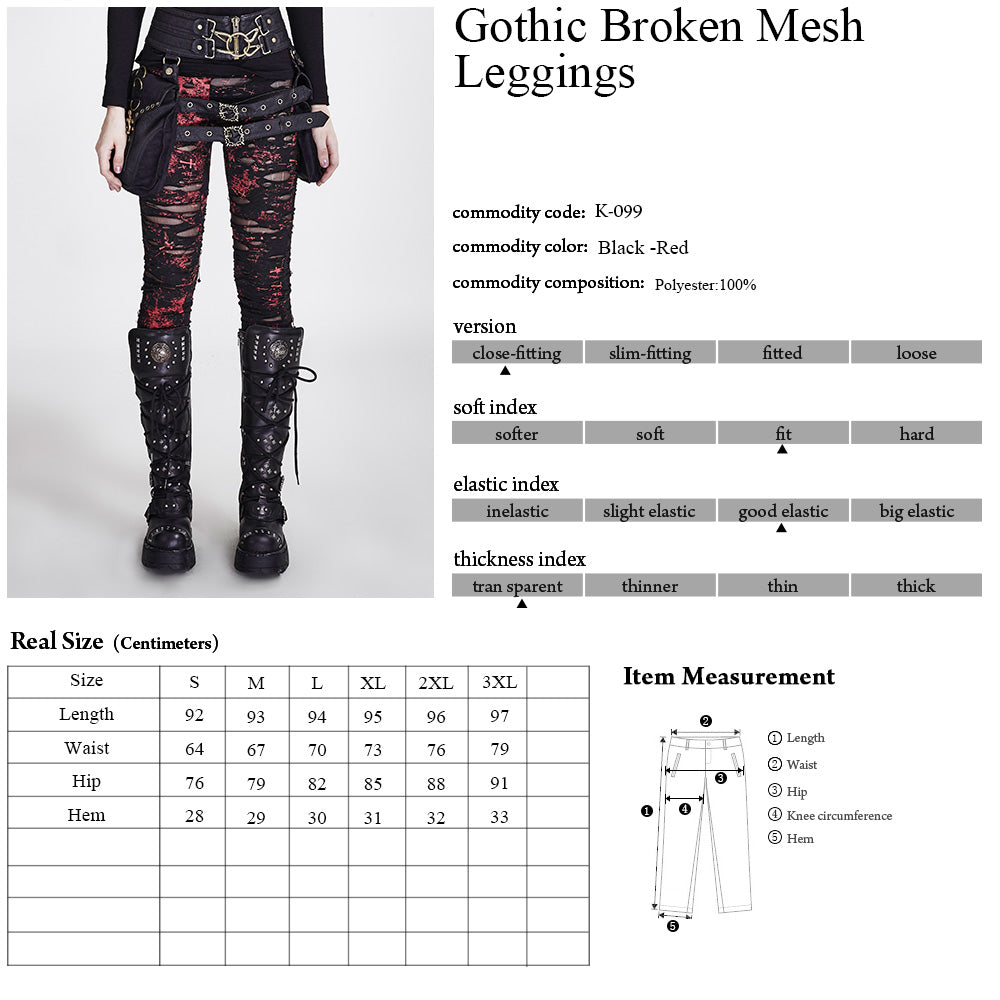 Punk Rave Gothalyptic Lara Leggings - Distressed Gothic Mesh Red Splatter Black