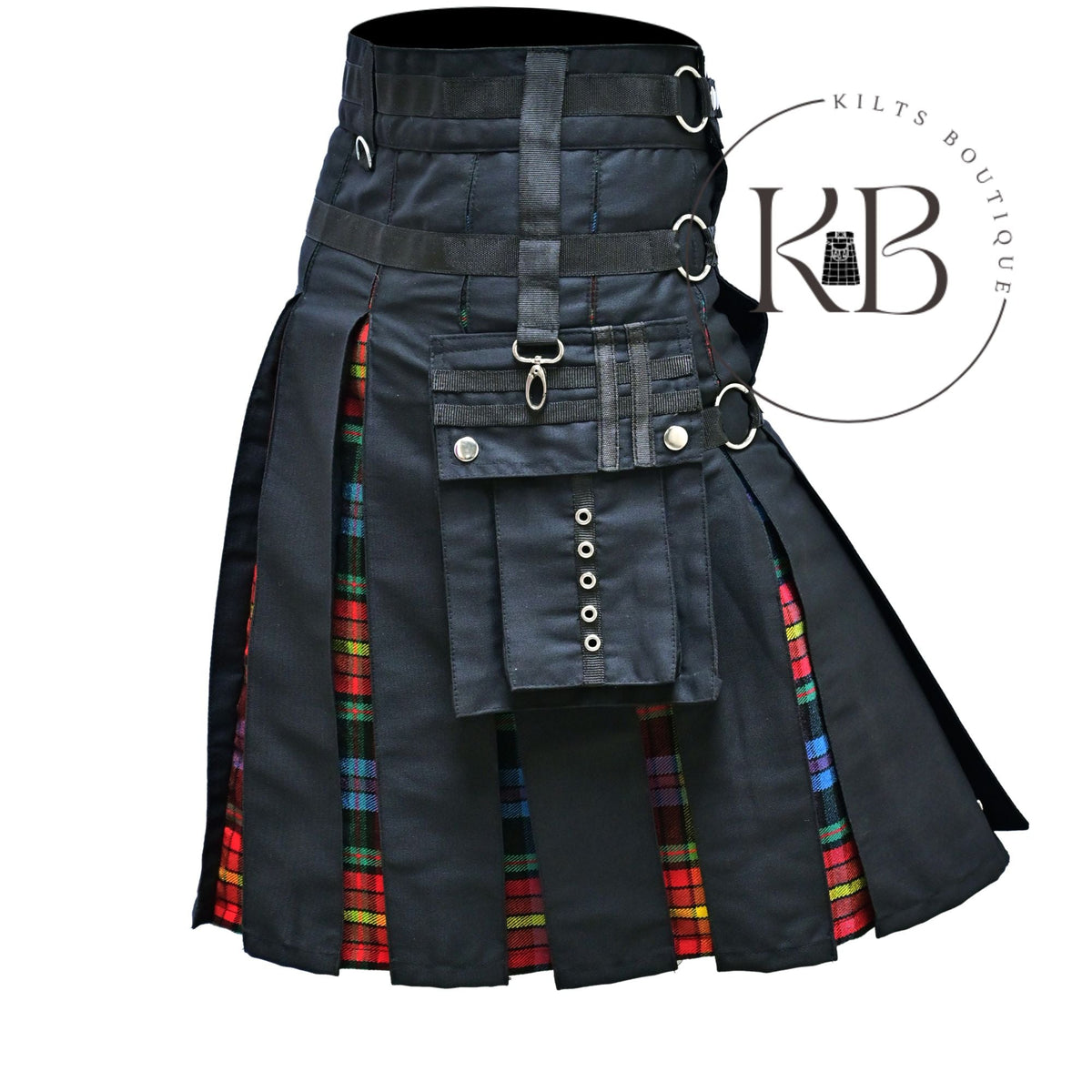 Black LGBT Tartan Utility Hybrid Kilt Pride Kilt Nylon Straps LGBT Black Cotton Kilt