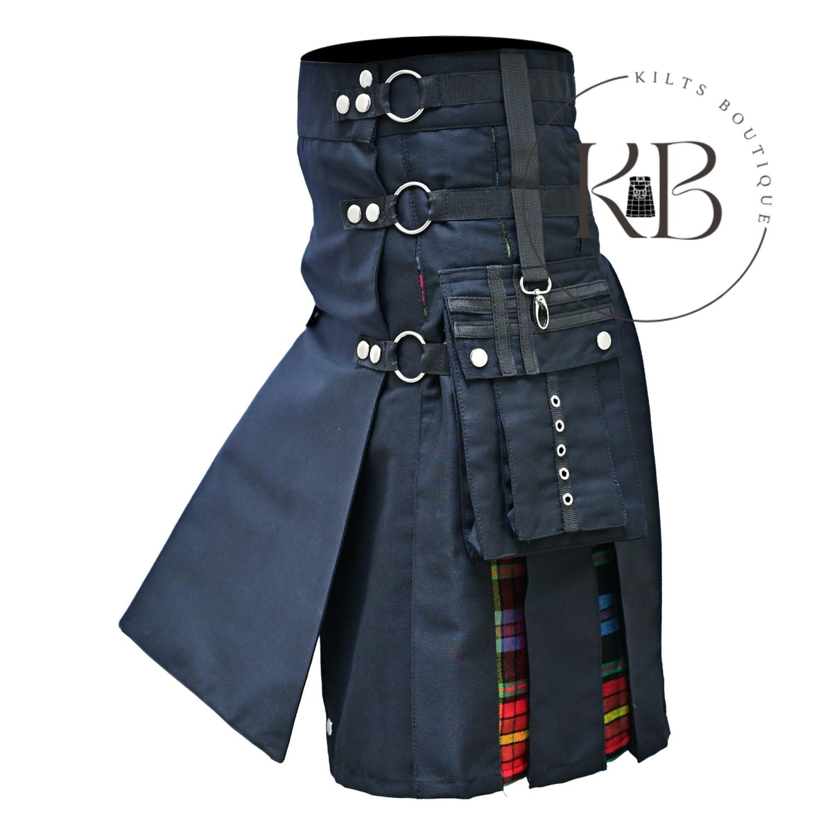 Black LGBT Tartan Utility Hybrid Kilt Pride Kilt Nylon Straps LGBT Black Cotton Kilt