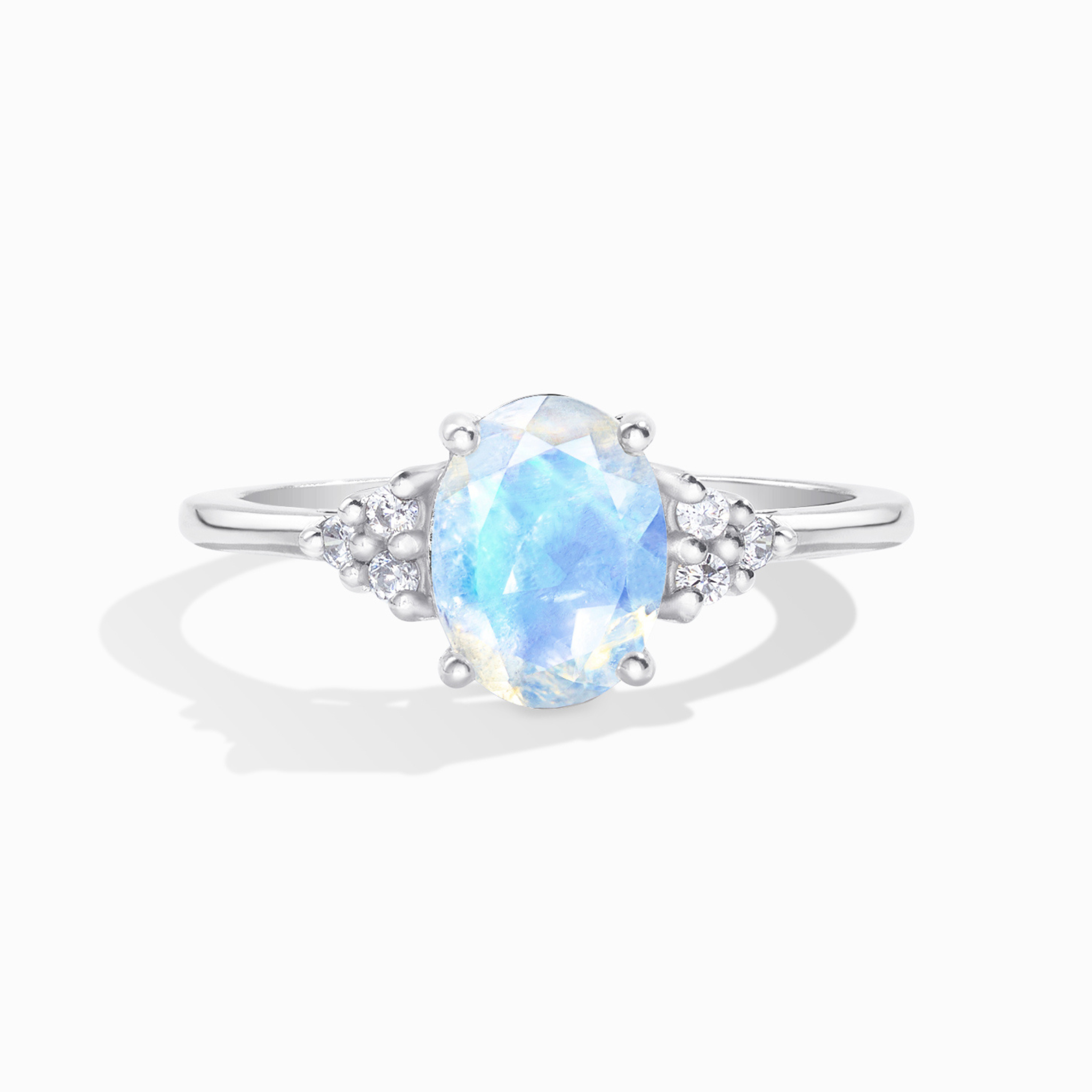 Rainbow Moonstone Ring in Sterling Silver (Oval Cut)