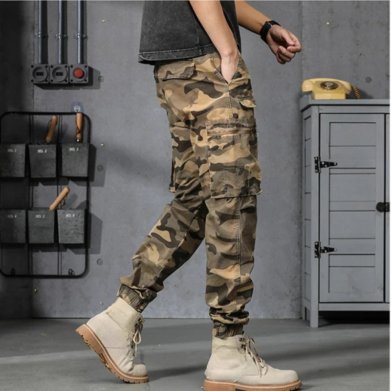 Autumn Camouflage Cargo Pants Men Clothing Cotton Multi-pockets Harem Pants