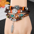 Vintage Gothic Punk Moon Star Metal Multilayer Leather Bracelet Unisex Leaf Bracelets