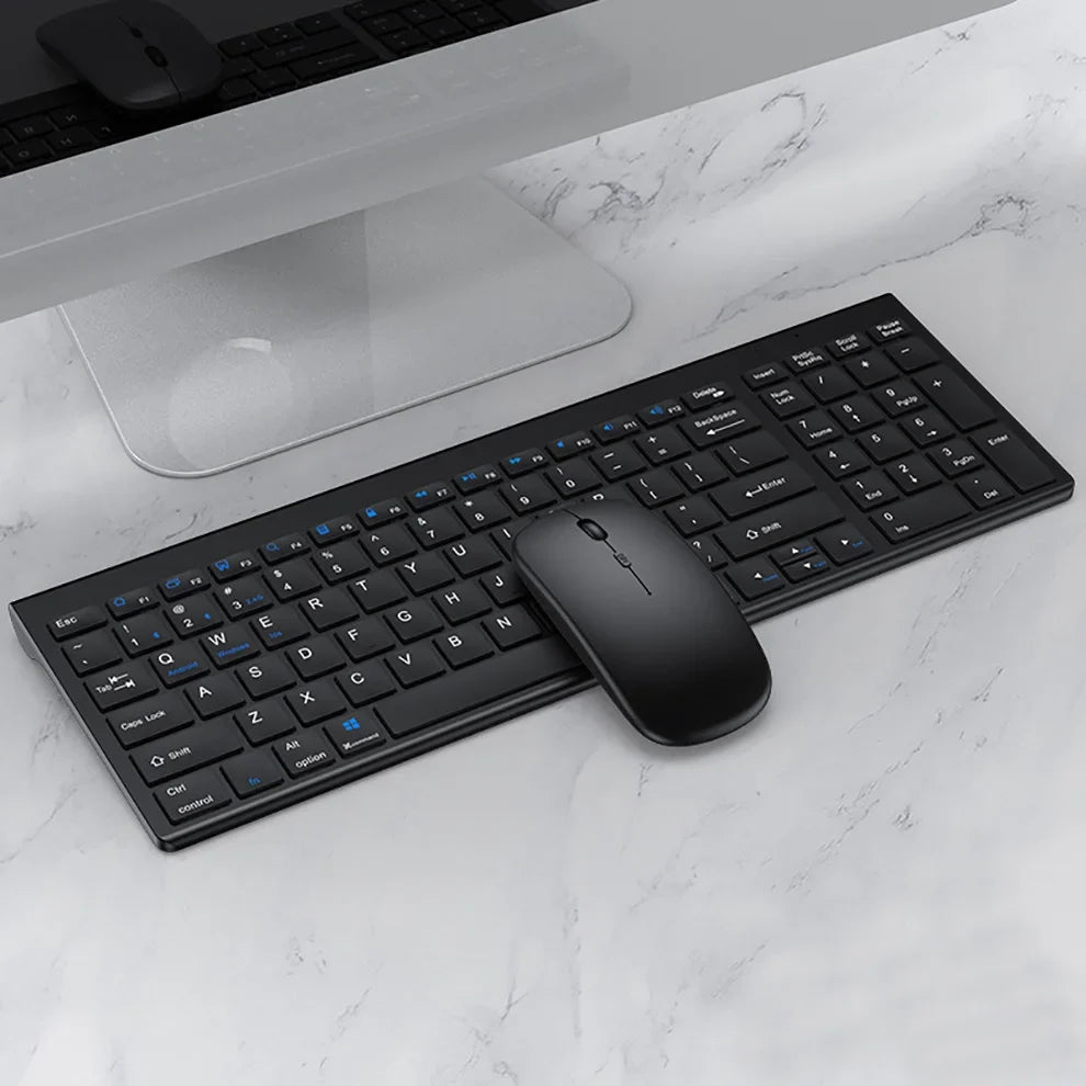 Slim Rechargeable Bluetooth Keyboard and Mouse Set for Laptop Computer 2.4G USB Wireless Keyboard and Mouse Combo
