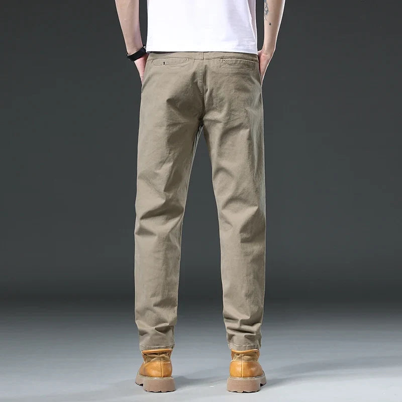 Cotton Cargo Trousers Men Outdoor Fit Straight Solid Color Sweatpants Man