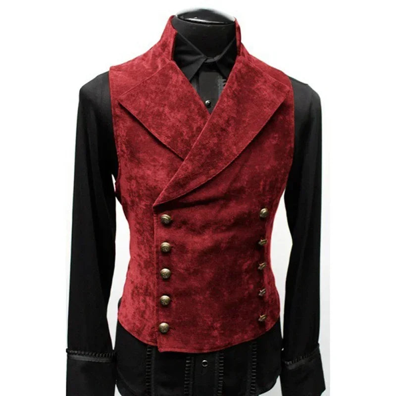 Men’s Victorian Steampunk Velvet Waistcoat – Double-Breasted Gothic Tailored Vest