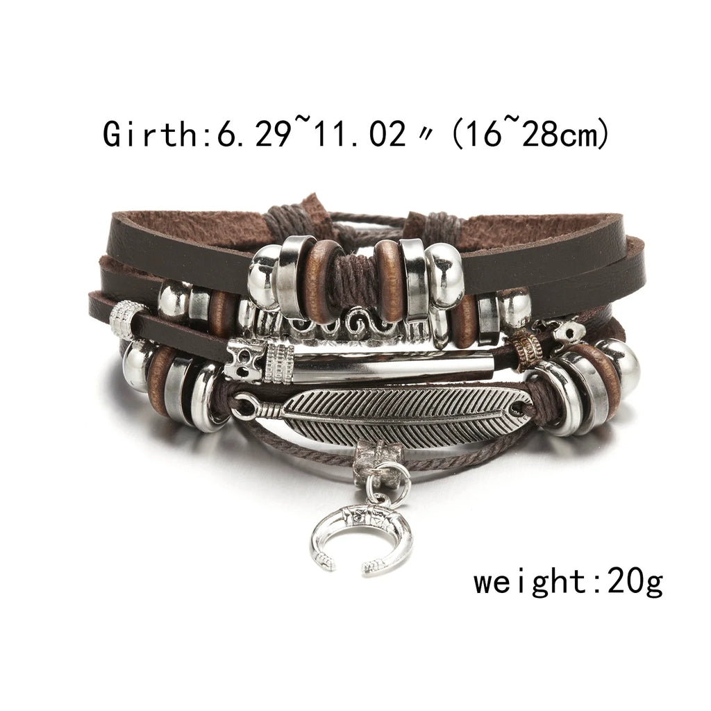 Vintage Brown Multilayer Braided Rope Bracelets Charm Wrap Wristbands