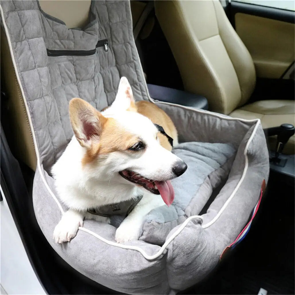 Dog Car Seat Protector Travel Anti-Slip Pet Booster Seat with Storage Pockets and Safety Leash Car Carrier Bed Hold 14kg