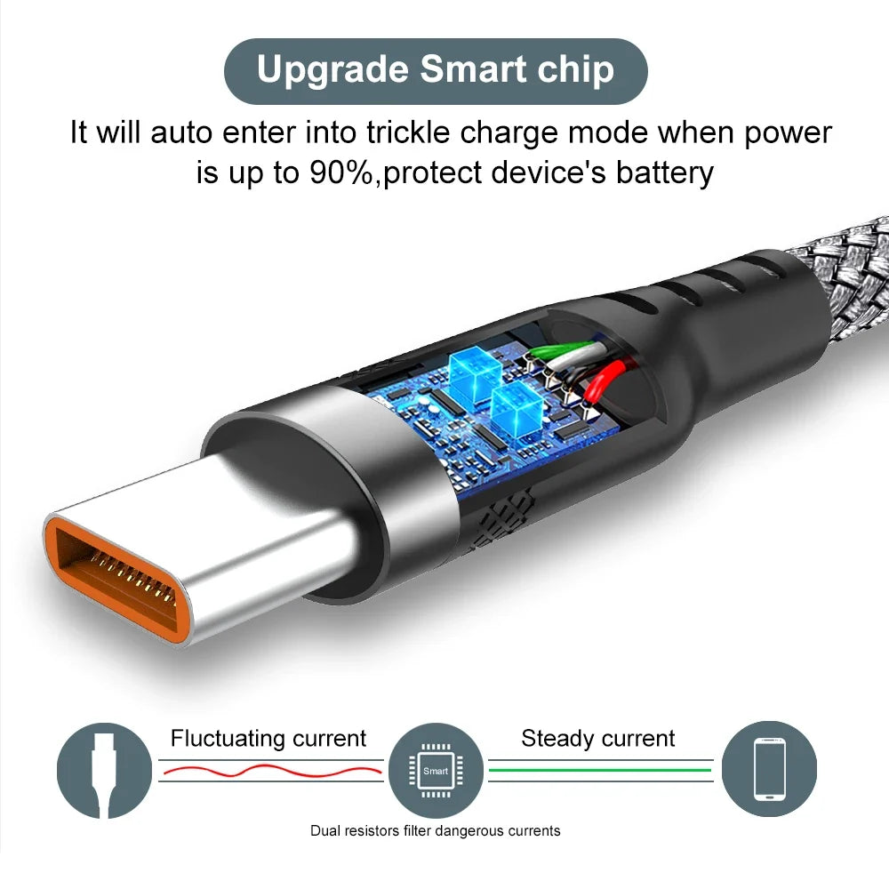 USB to Type C 6A Super- Charging Cable for camera and mobile