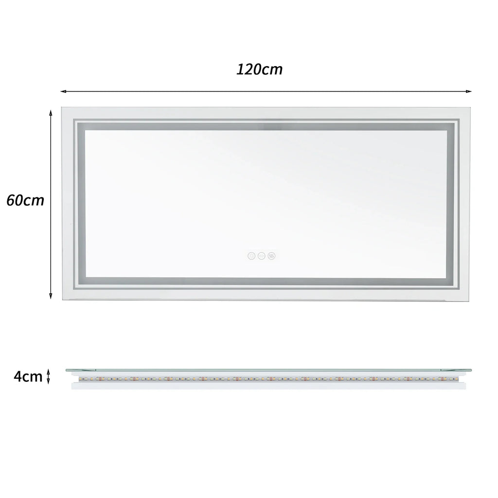 Jumbo-Large Illuminated LED Bathroom Mirror, Front and Backlit Lights, Wall Mounted, Touch Anti-fog Vanity Mirror