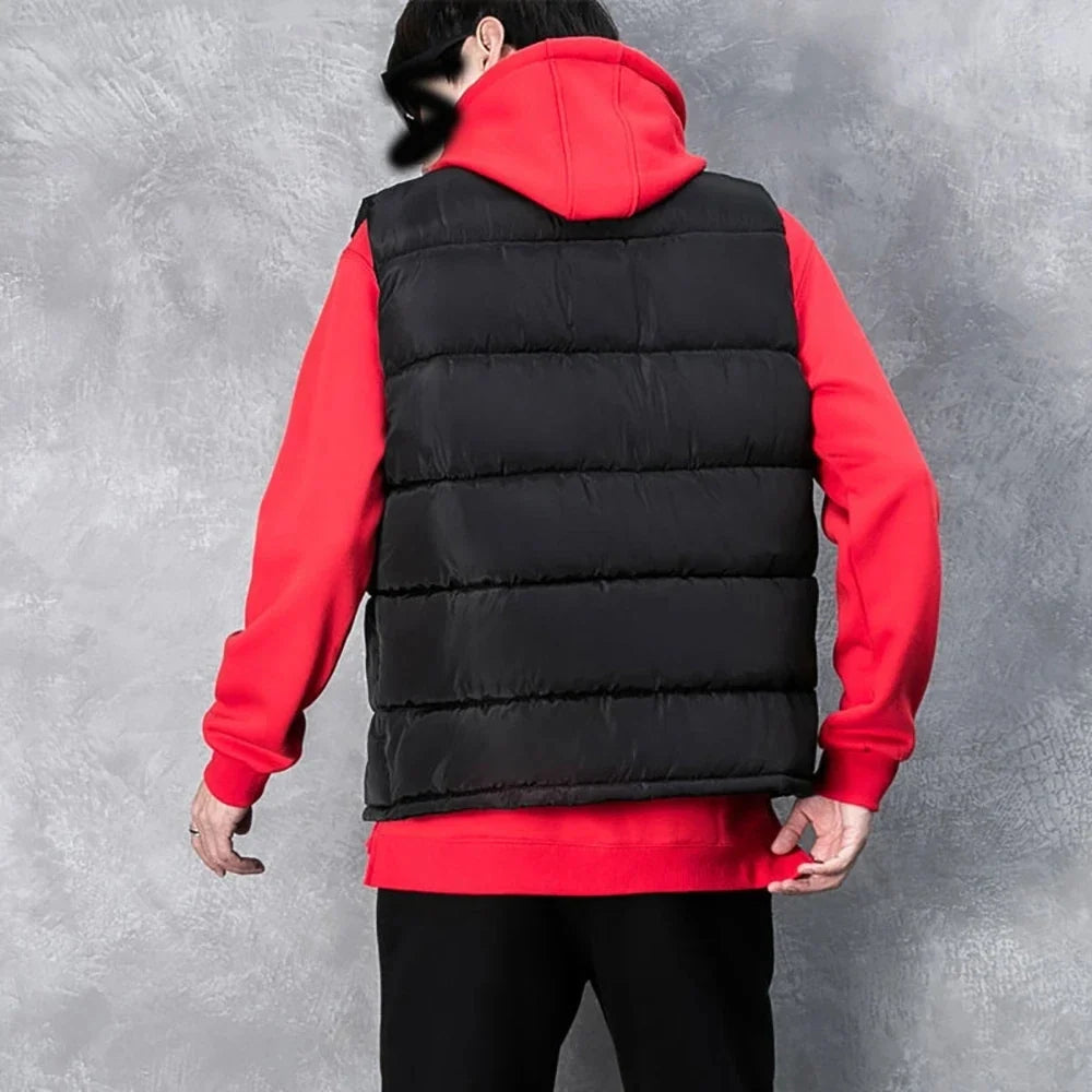 Men's Warm Puffer  Vest Jacket Winter Sleeveless Waterproof Zip Waistcoat Stand Collar Casual