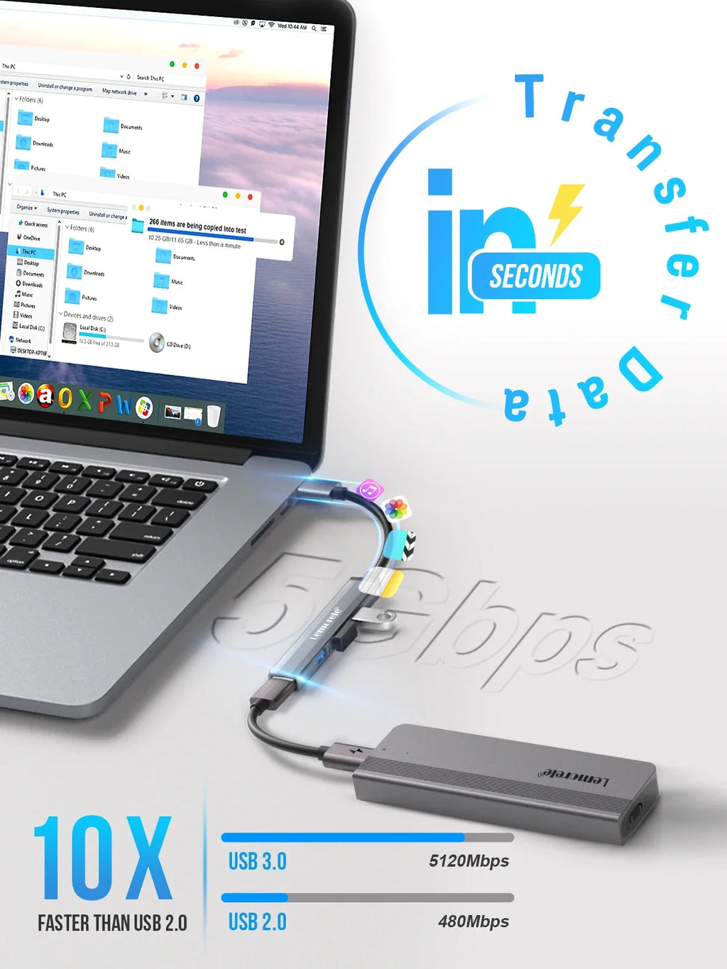Lemorele 120cm 4Ports USB HUB OTG USB A 3.0 Adapter Multi Splitter Adapter Laptop Accessories For Xiaomi Lenovo Macbook Pro