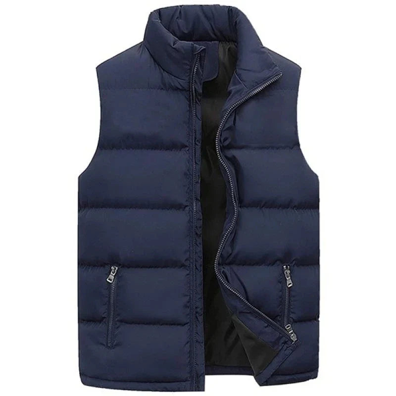Men's Warm Puffer  Vest Jacket Winter Sleeveless Waterproof Zip Waistcoat Stand Collar Casual