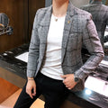 Men's Casual Plaid Suit Jacket Linen Plaid Suit Coat