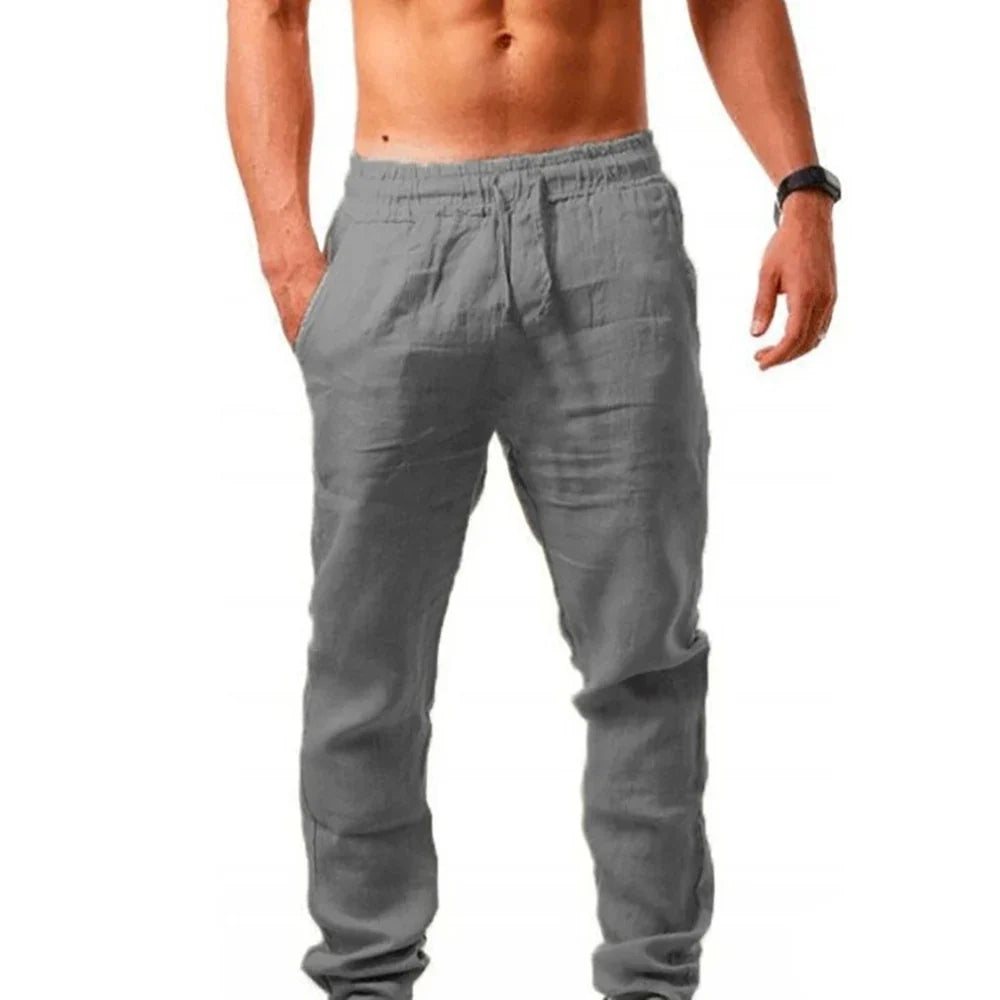 Men's Summer Casual Lightweight Breathable Pants Loose Fit Elastic Waist Trousers