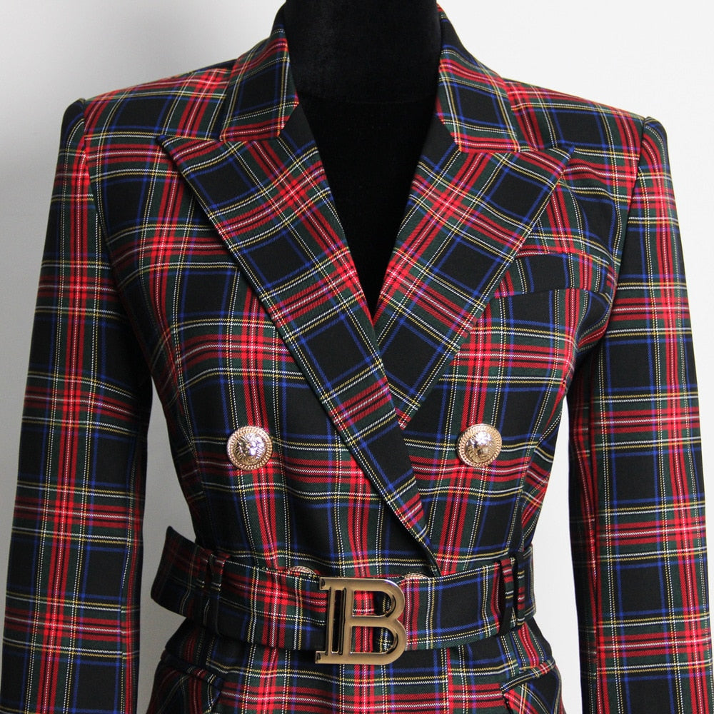 Black Stewart Tartan Blazer Dresses with Belt