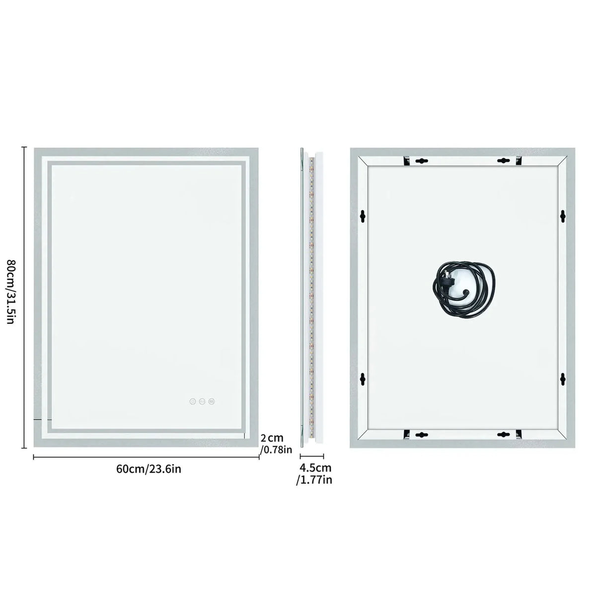 LED Light Bathroom Mirror Illuminated Wall Mounted Vanity Makeup Anti-Fog Rectangle 3 Colors Touch Light