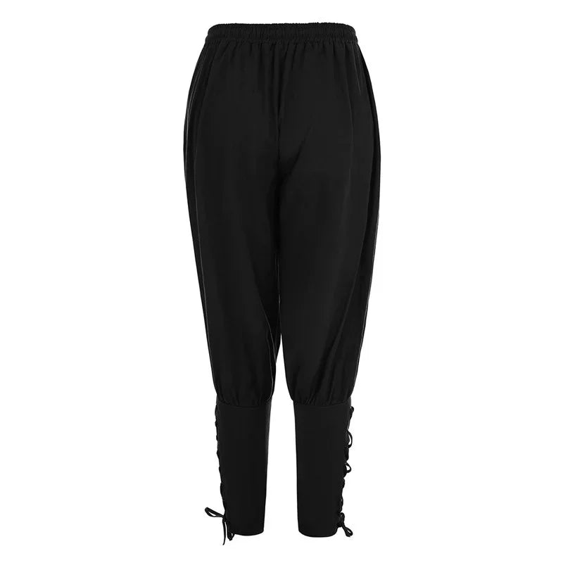 Men’s Renaissance Pirate Pants – Medieval Viking Trousers with Lace‑Up Cuffs