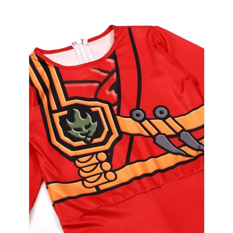 Boys Japanese Ninja Onesie Play Costume Printed Green Cartoon Anime Mask Costume Japanese Samurai Fork Halloween Dress Up Party