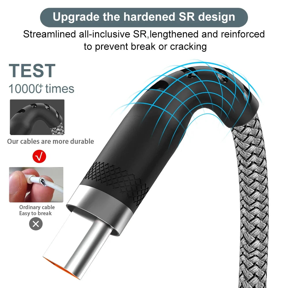 USB to Type C 6A Super- Charging Cable for camera and mobile