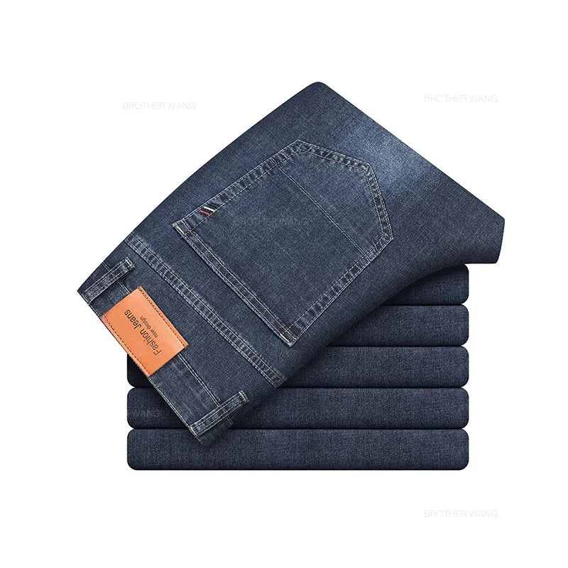 Men's Elastic Cotton Jeans Fashion Gray Comfortable Business Straight Casual Pants