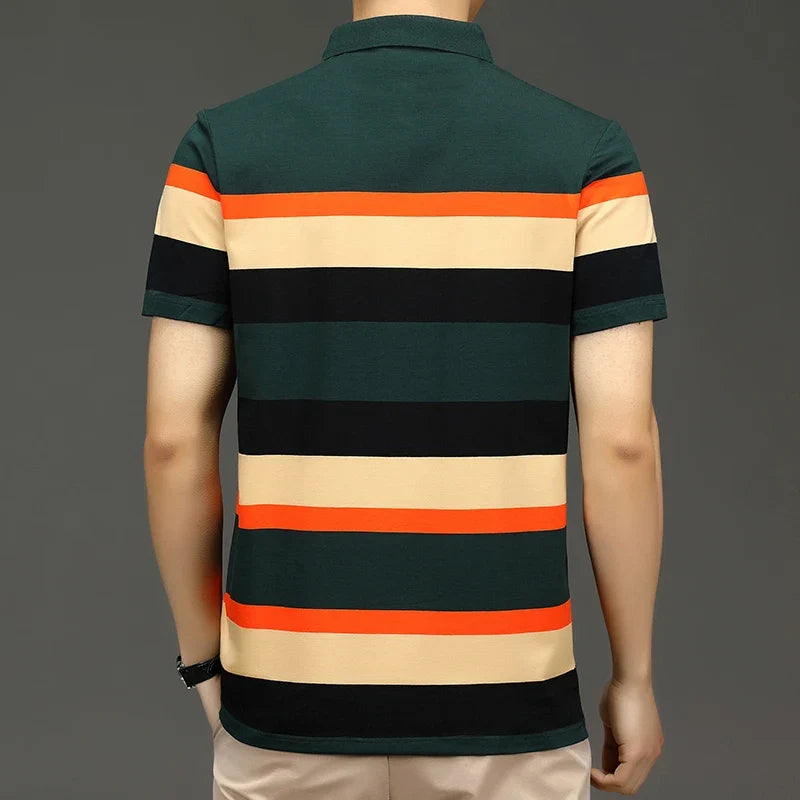 Embroidery Men's Polo Shirts Golf Shirt Summer Striped Button