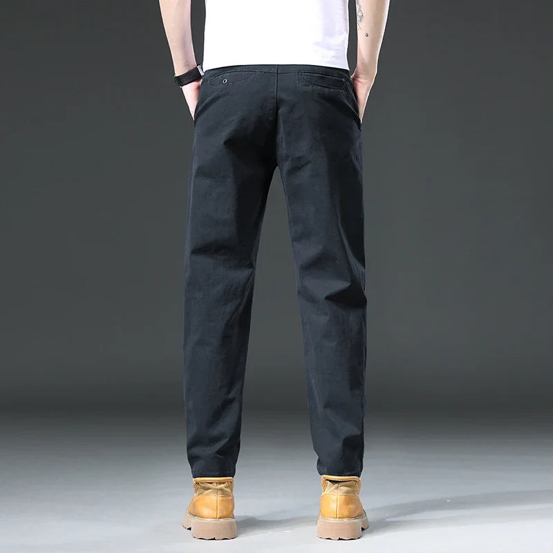 Cotton Cargo Trousers Men Outdoor Fit Straight Solid Color Sweatpants Man