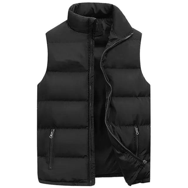 Men's Warm Puffer  Vest Jacket Winter Sleeveless Waterproof Zip Waistcoat Stand Collar Casual