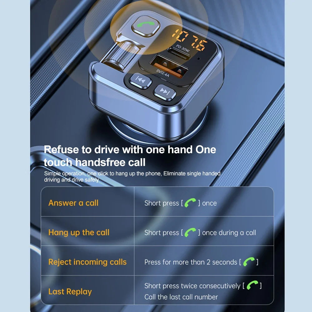 Car Bluetooth Receiver USB U Disk Read PD20w Fast Charging Digital Display Car Mobile Phone Adapter FM Transmiter For Cellphones