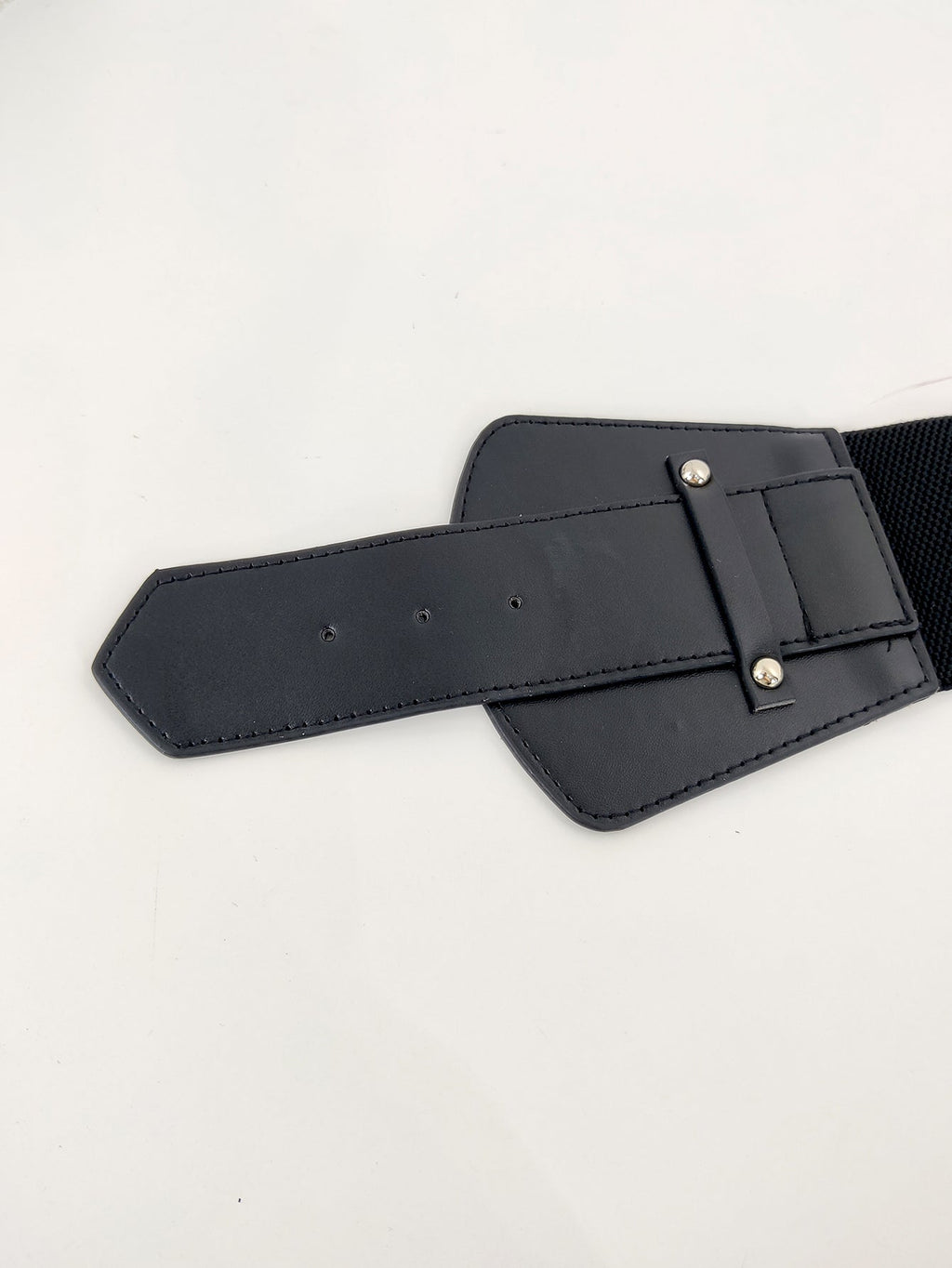 Women’s Wide Stretch Corset Belt – Elastic Cummerbund Waist Cincher with Round Buckle, PU Leather Panels, Adjustable Plus Size Dress Belt