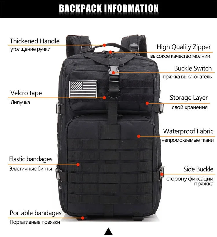 QT&QY 30/50L Tactical Backpacks Man Traveling Bags Survival Outdoor 3P Assault Pack EDC Molle Pack hiking Trekking Hunting Bag