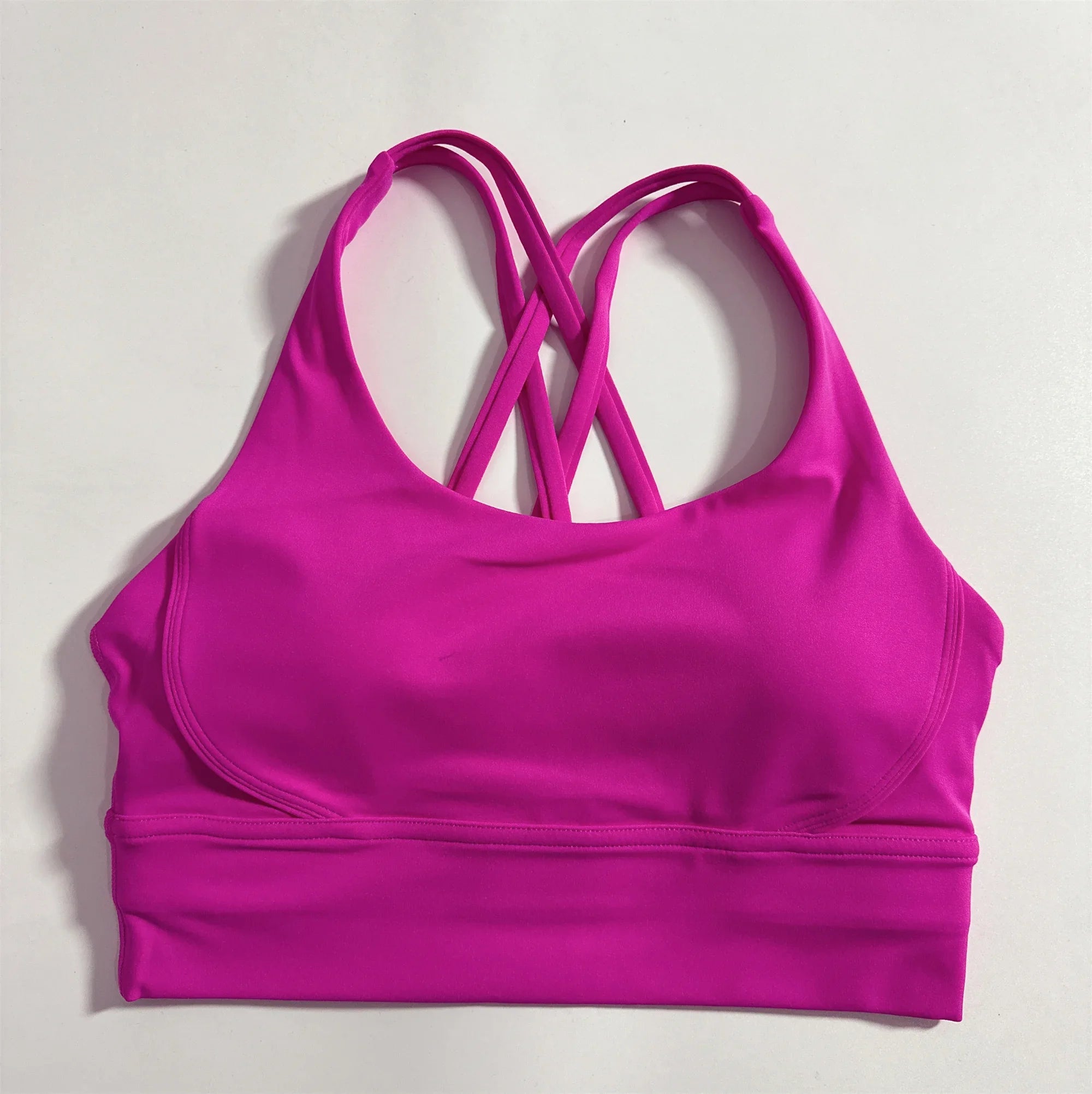 Solid Color Soft Cross Back Women Fitness Bra Tights Yoga Vest High Strength Shockproof Gym Sports Top Push Up With Chest Pad